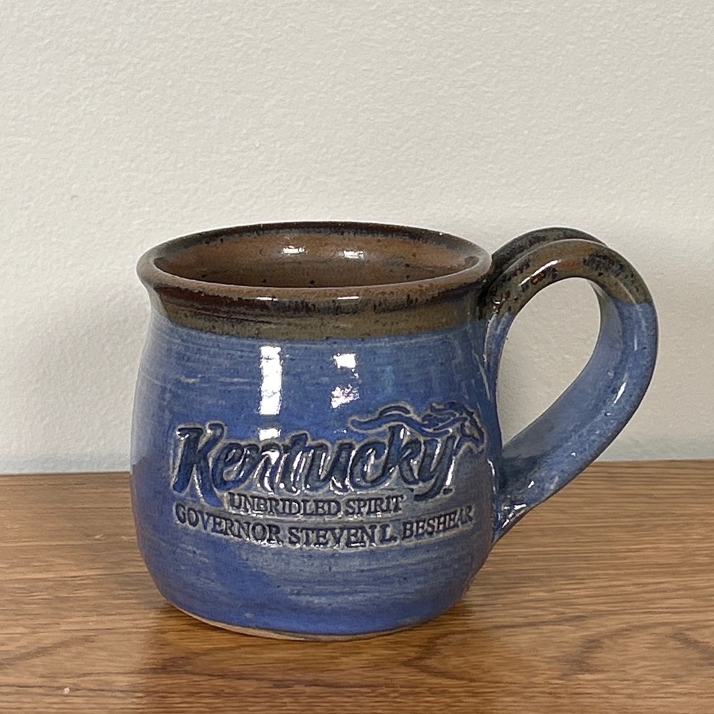 Kentucky Unbridled Spirit Pottery Mug Governor Steven L Beshear 2010 Blue Brown